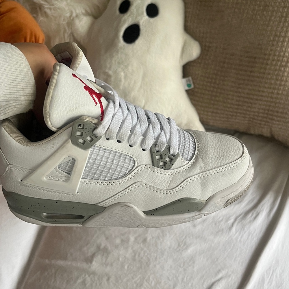 Nike 4’s White and Gray Sneakers with Red Accent